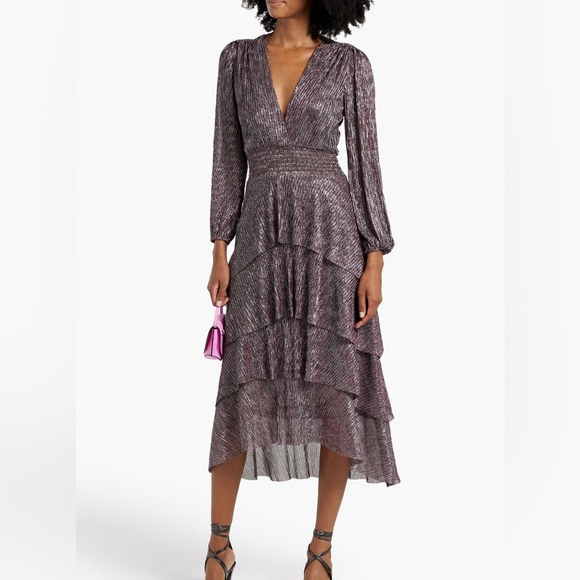 Maje Dresses & Skirts - Maje Shimmering Silver Long Sleeve Dress
